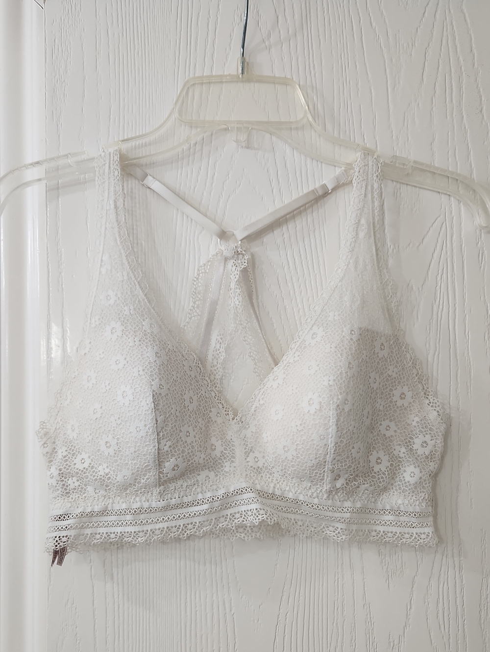 Victoria's Secret White Floral Lace Halter Bralette Racerback Size M GUC